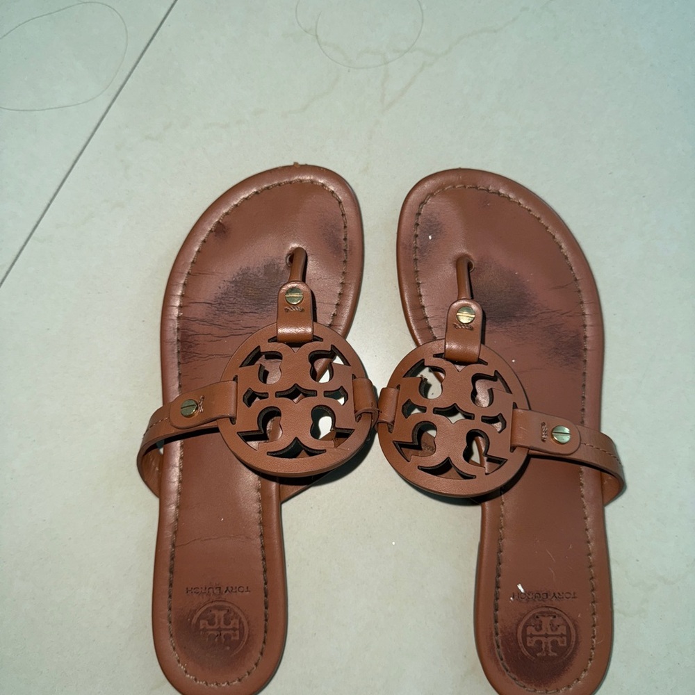 Tory Burch Tan Leather Slide Sandals